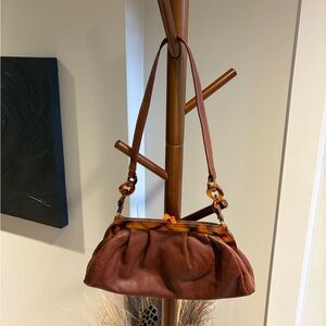 Liz Claiborne Brown Leather Kisslock Handbag